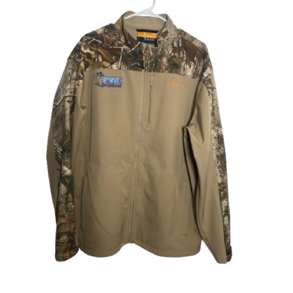Men’s Habit Beige Camo Softshell Hunting Jacket Coat with Fleece Lining